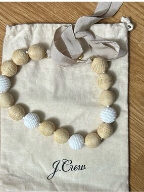 J. Crew Cream and White Bead Ribbon Necklace